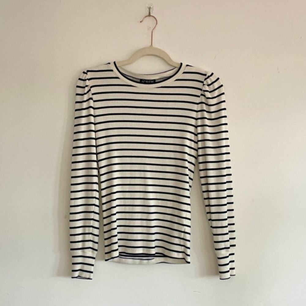 J.Crew – Vintage Rib Puff-Sleeve Striped Long Sleeve Tee